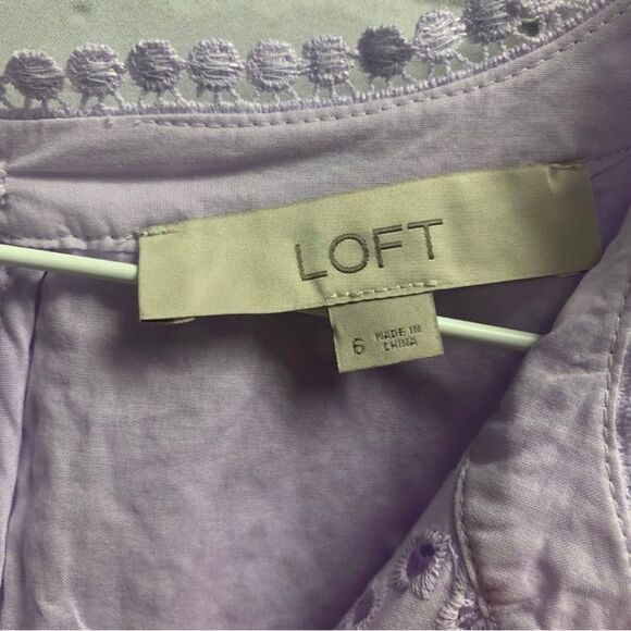 LOFT Gorgeous Eyelet Cotton Shift Lavender Dress - Picture 6 of 8